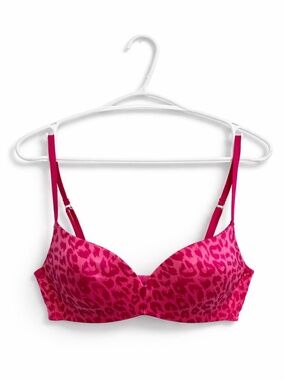 PINK Victoria’s Secret Hot Pink Leopard Print Push-Up Bra – 34C EUC
